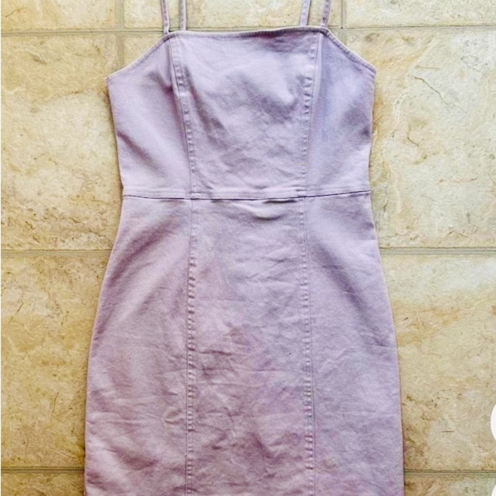 H&M l bodycon jean denim dress jumper lilac lavender light purple